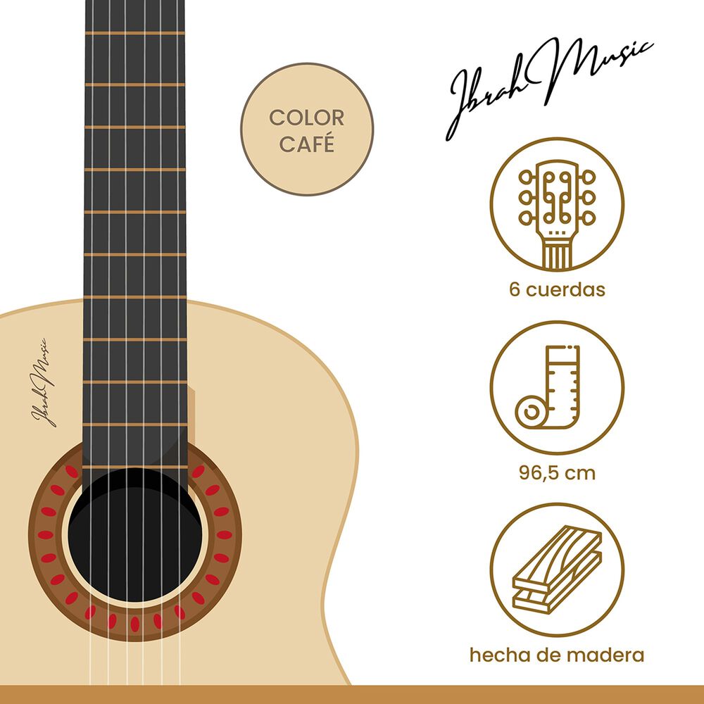 Guitarra Ac&uacute;stica Cl&aacute;sica Ibrah 39 Pulgadas Colores + Funda image number 3.0